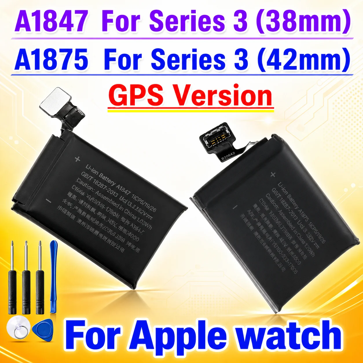 Smart Watch Replacement Battery A1847 for Apple Watch Series 3 38mm A1875 42mm GPS Version with Free Tools Kit