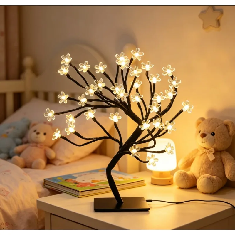 24 Bulbs USB Warm White LED Cherry Blossom Lighted Twig Branch Tall Vase Filler Lamp Christmas Wedding Home Table Decor Lights