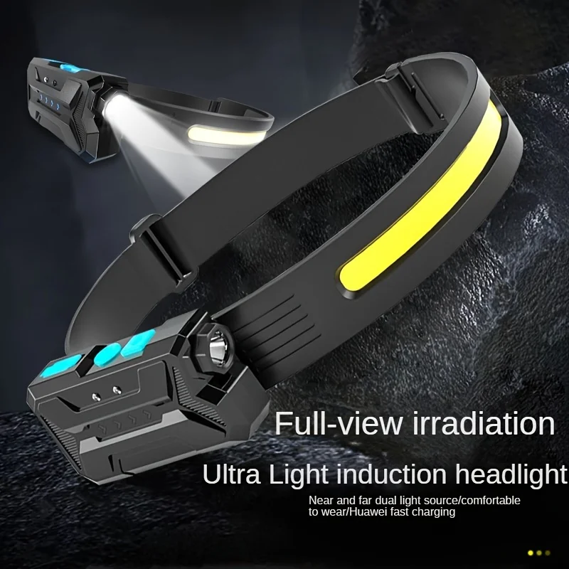 LED Induction COB Headband Light, Outdoor Cycling Light, USB Rechargeable Night Running Light, Induction Headlight