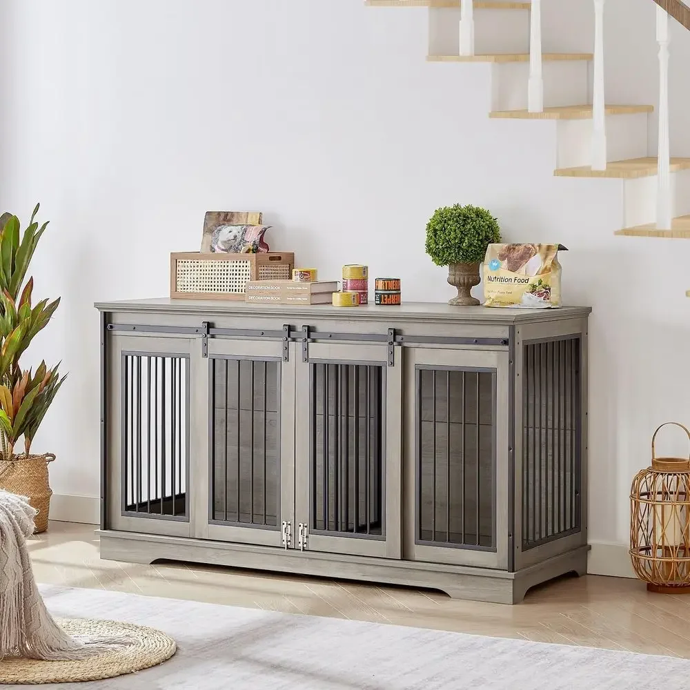 

Extra Large Wooden Dog Crate with Sliding Door, 60.6 Indoor Kennel for XXL Dogs or Two Medium Dogs