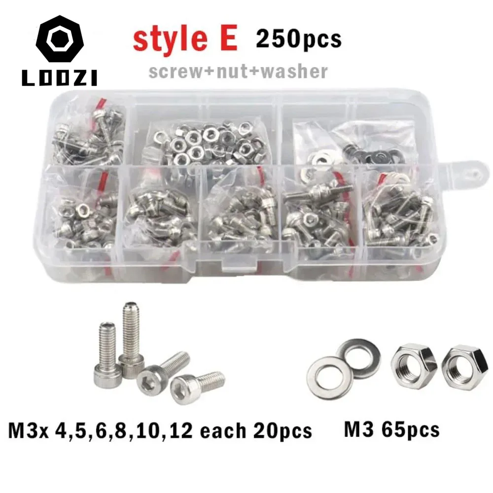 2100–250 Stück M1,6 M2 M2,5 M3 M4 M5 304 Edelstahl Innensechskant Innensechskantschraube Bolzen Mutter Unterlegscheibe Set Sortiment Kit – Detail 5