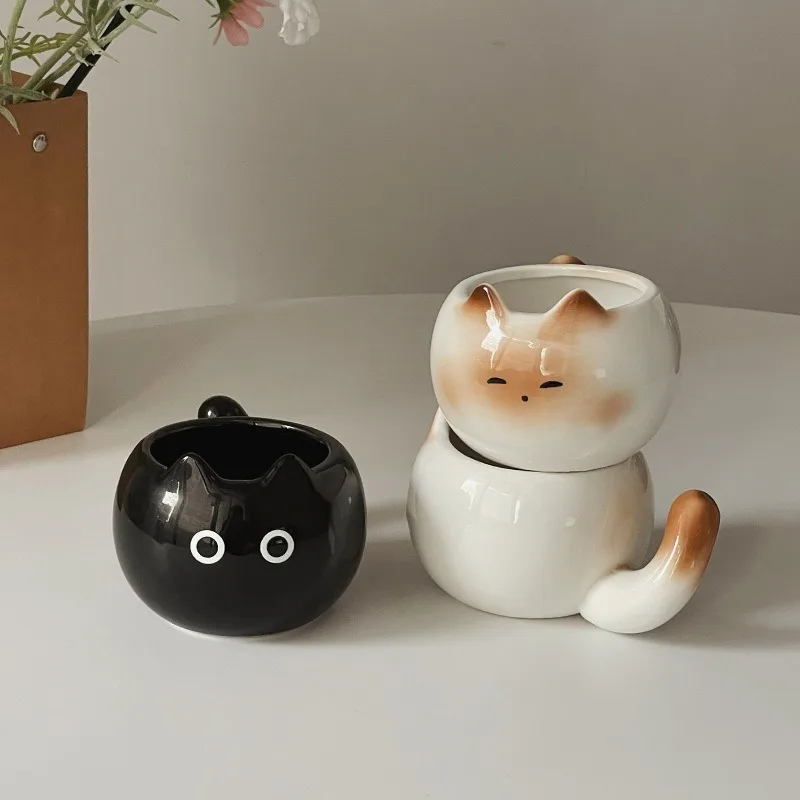 

Creative Korean Ceramic Cartoon Cat Cup Fat Cat Shape Porcelain Teacup Animal Mug Household Drinkware Children's Mugs 210ML