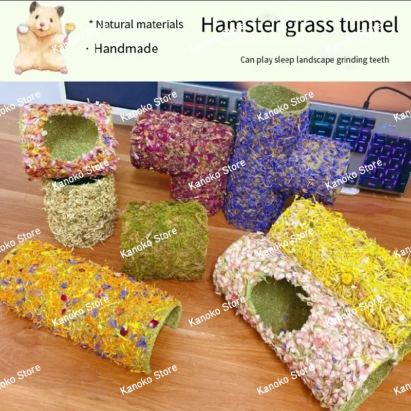

Туннель для хомяка с натуральным цветком ручной работы, клетка для маленьких животных, принадлежности для ландшафтного дизайна, аксессуары для крыс, бурундук, карлик, игрушка-мышь