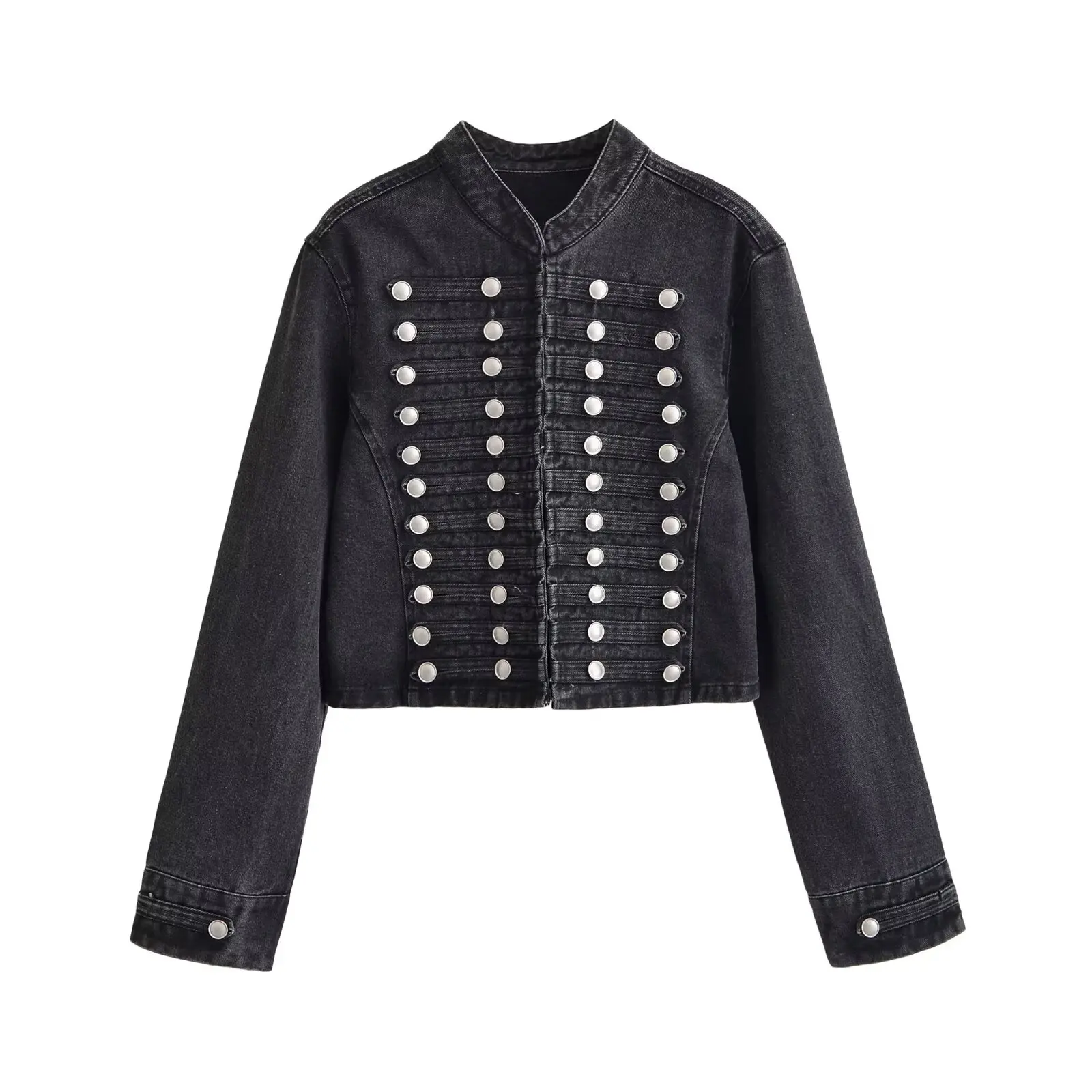 NLZGMSJ Vrouwen Casual Denim Jas 2026 Lente Lange Mouw Single Breasted Stand Kraag Korte Jas Vrouwelijke Crop Top Y2K