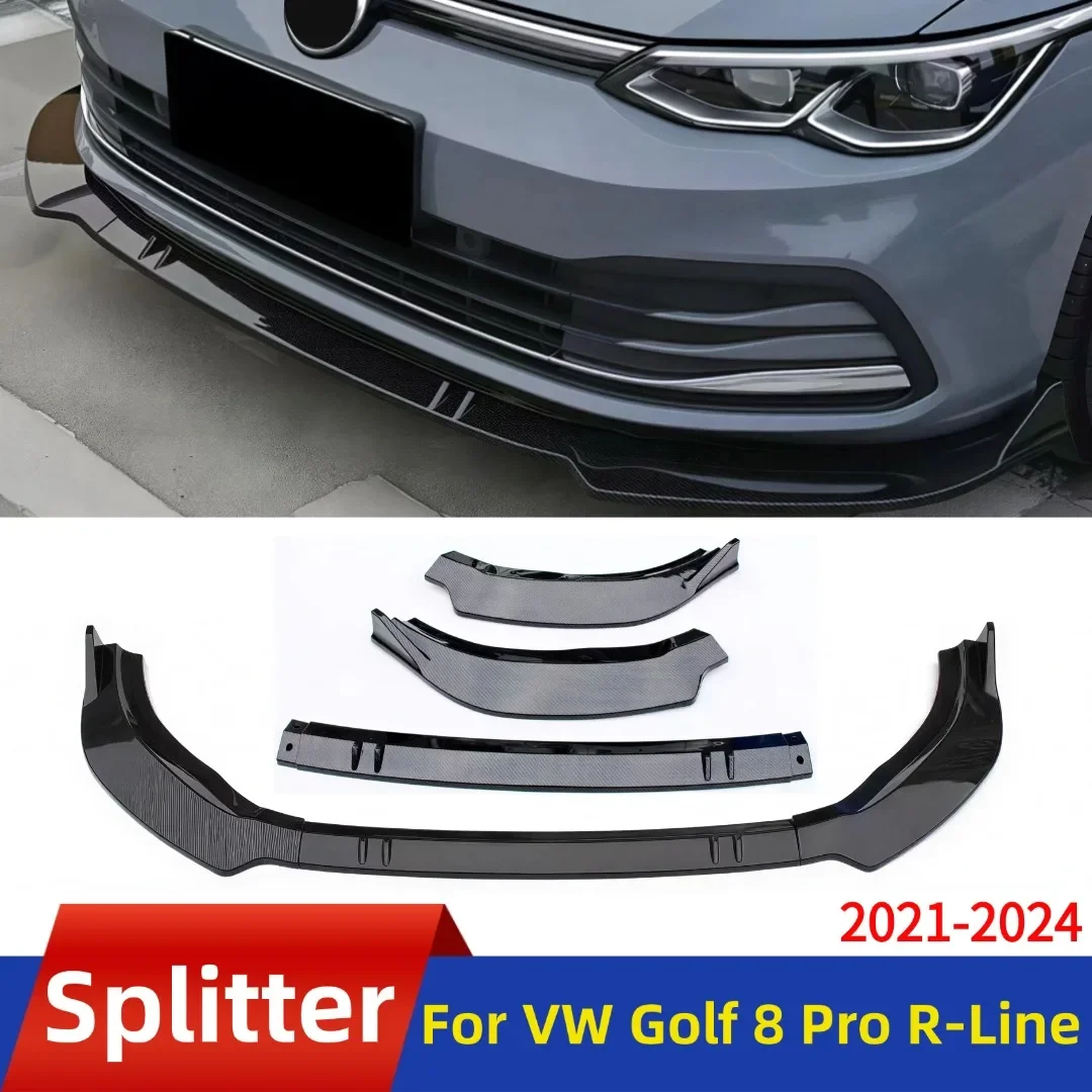 Front Bumper Diffuser Lip Chin Splitter Air Dam For VW Golf 8 Pro R-Line 2021-2024 Protector Trim Tuning Styling Facelift 3PCS