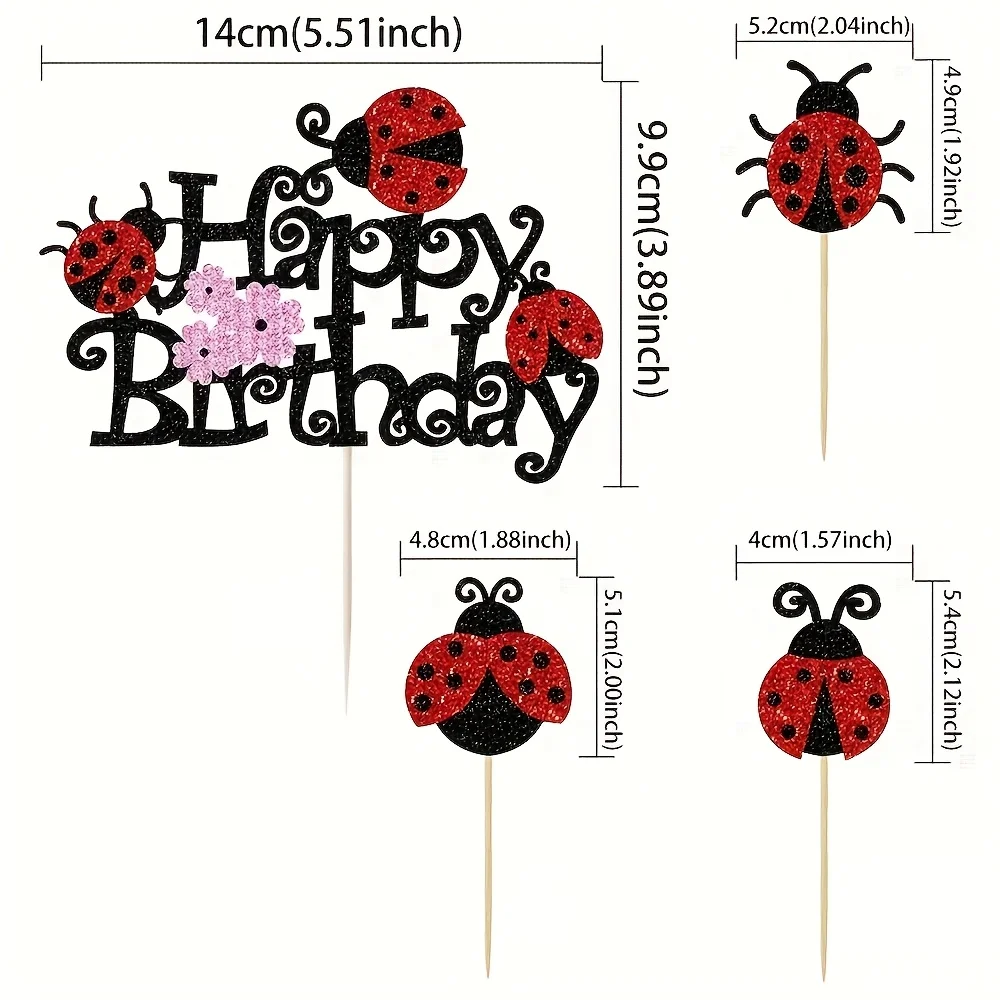 Ladybug Cupcake Toppers Flowers Insects Cupcake Picks Garden Theme Baby Shower Kids Birthday Party Cake Decorations Supplies - view 2