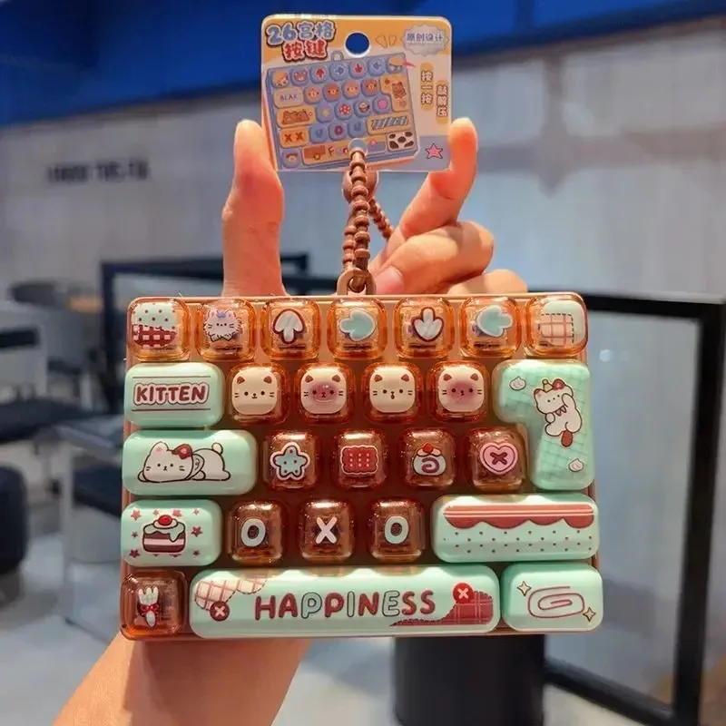 --Candy Color Keycap Keychain Cute Cartoon 26-key Aecompression Keyboard Toy Keyrings Fidgets Keycap Clicker Bag Pendant 키캡 view 3
