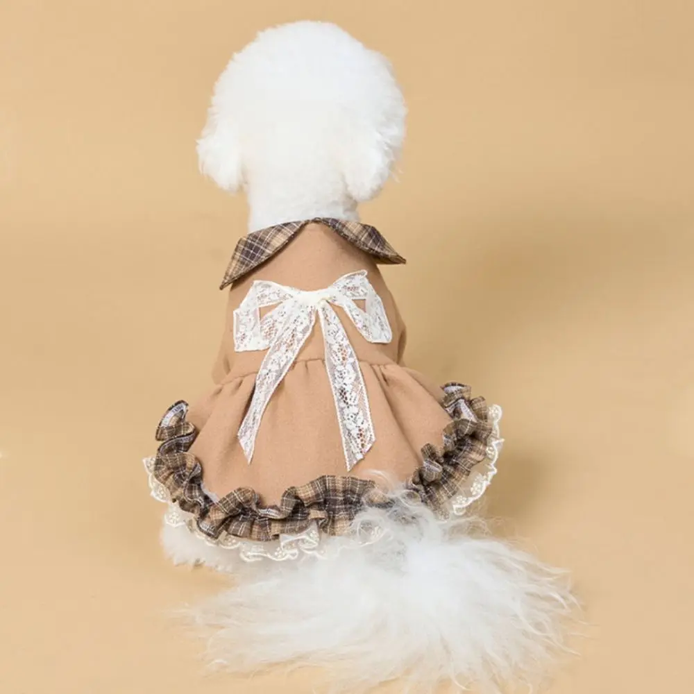 

Vintage Thickened Pet Plaid Skirt Windproof Soft Autumn Winter Dog Dresses Comfortable Skin-Friendly Pet Woolen Coat Daily Wear