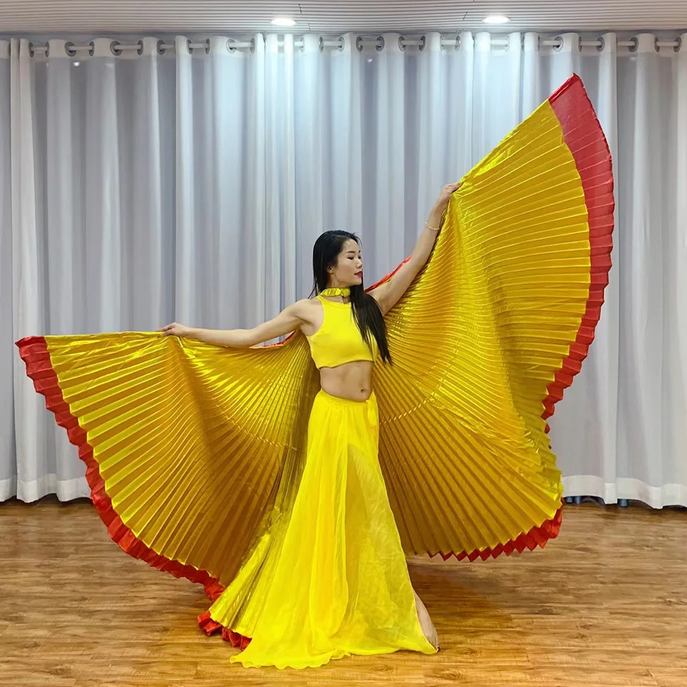 Two-Color Golden Wings Belly Dance Performance Props Stage Show Accessories Options Egyptian Alas Isis Wings With Sticks