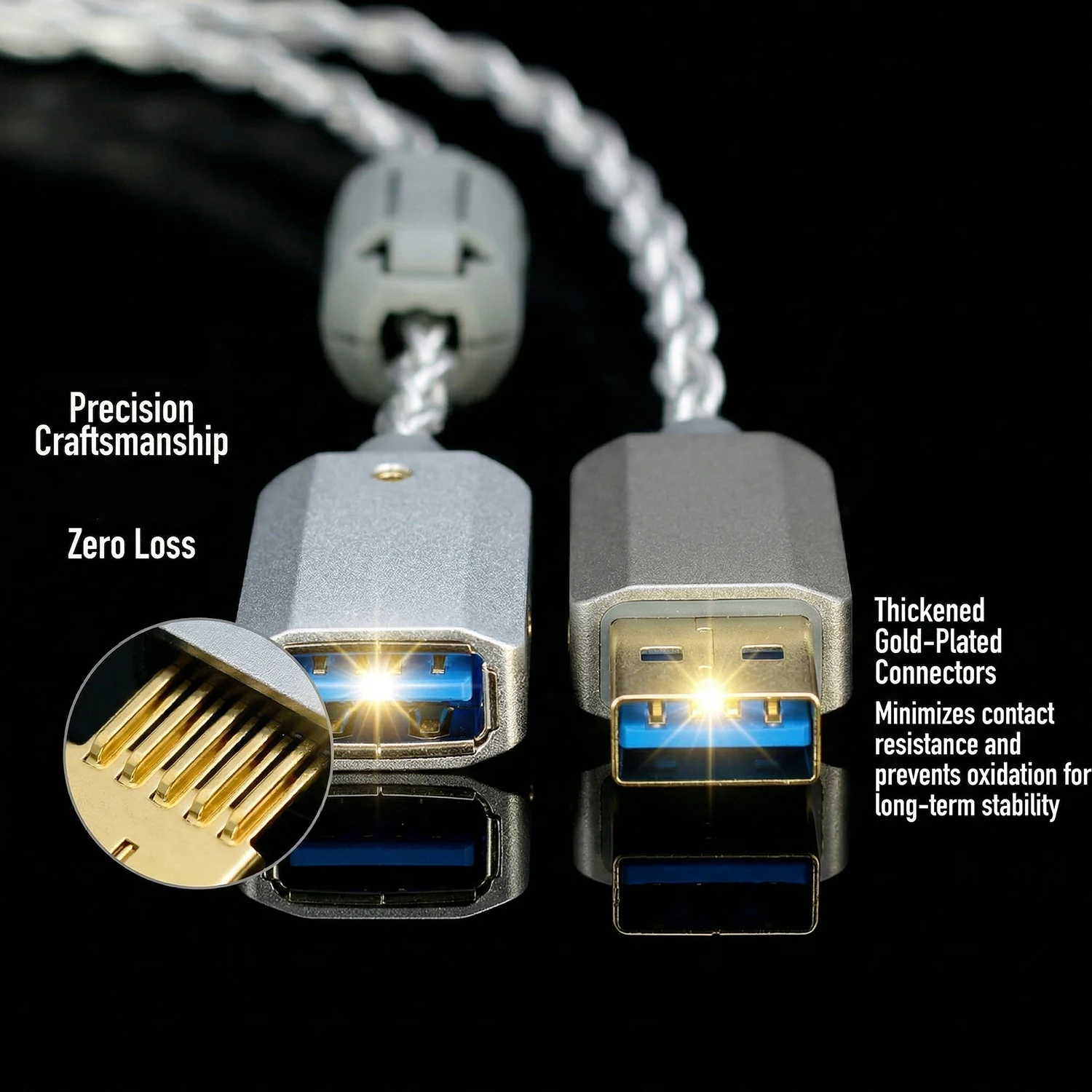 XSSH Audio HiFi-Qualität USB 3.0 Kabel Vergoldetes OFC Silberdraht mit Ferritkern Typ A zu B für Verbesserte Signalreinheit – Detail 4