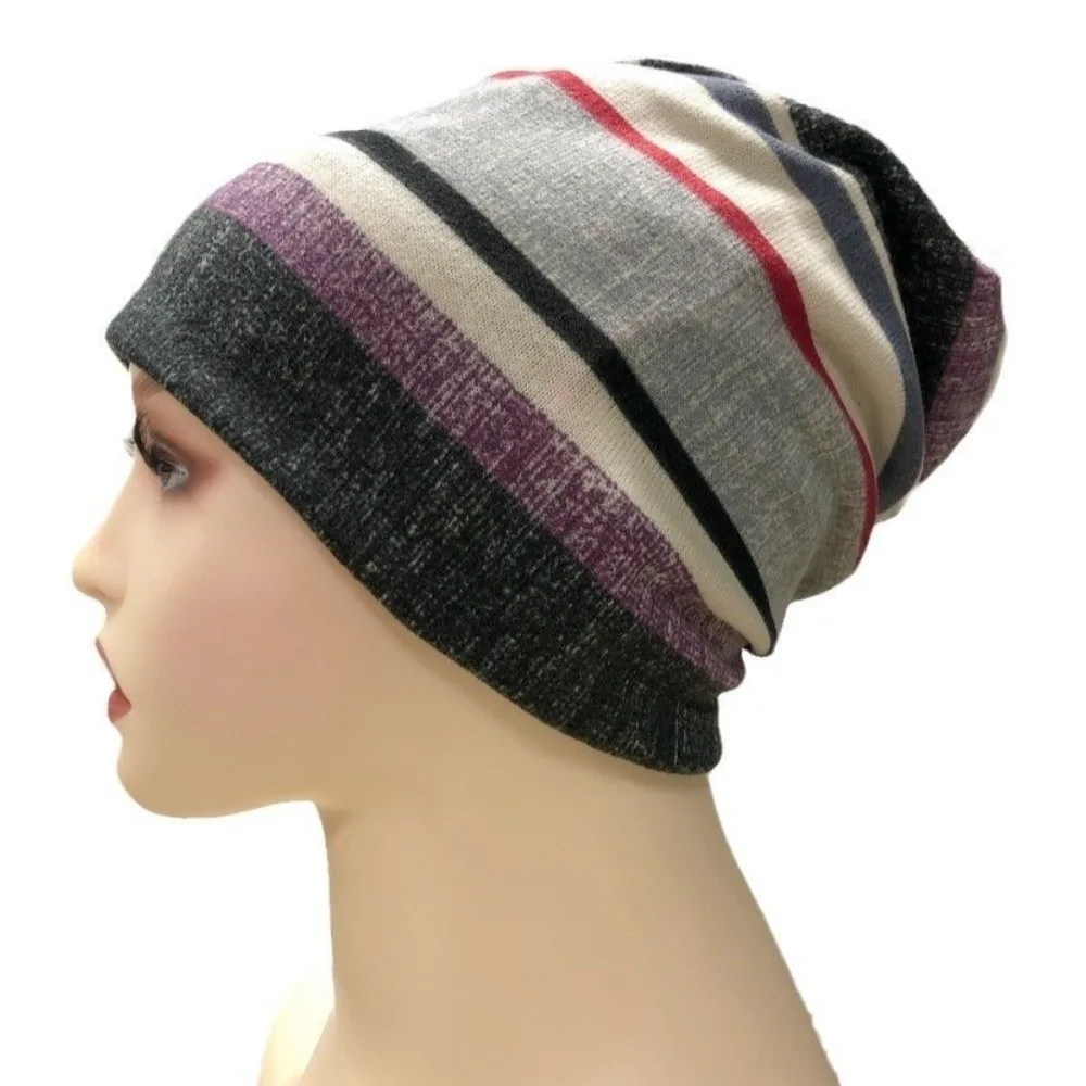 

Contrasting Colors Pullover Hat Multifunctional Stripe Print Casual Hedging Cap Scarf Pullover Hat Turban Hats Autumn and Winter