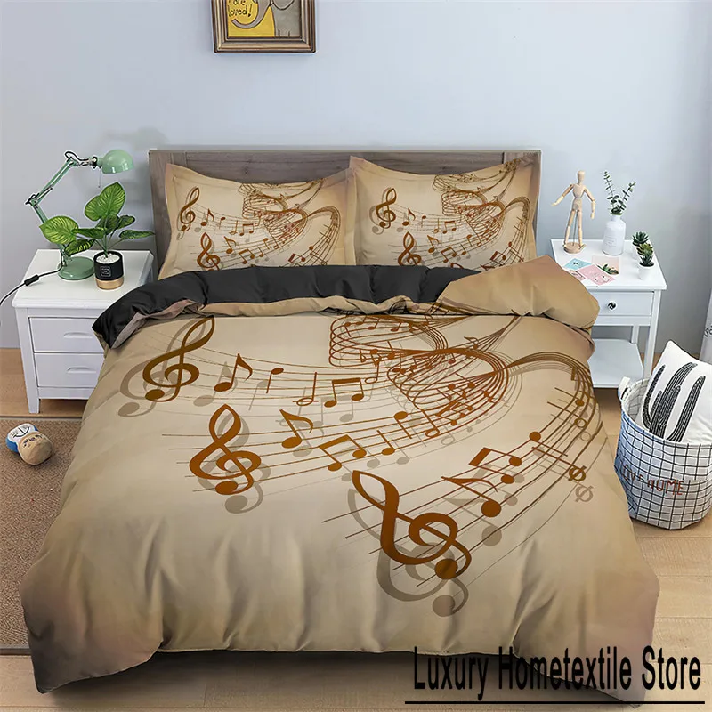 Music Theme Duvet Cover Microfiber Musical Symbols Comforter Cover Violin Piano Pattern Bedding Set Twin King Single Queen Size