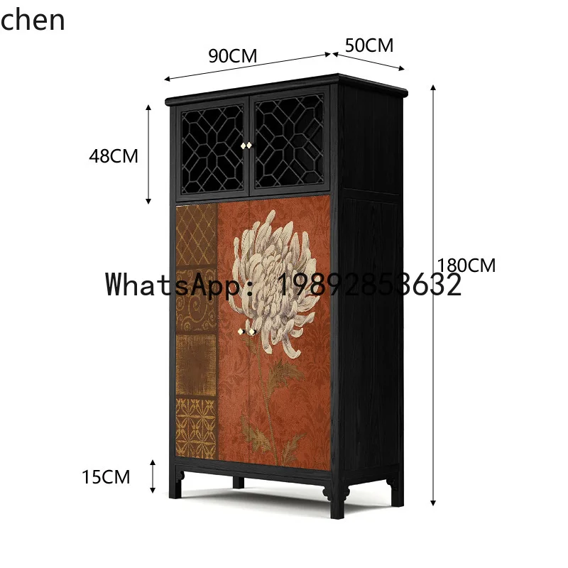 CC  Floral and Bird Solid Wood Sideboard Cabinet for Bedroom Wall Storage