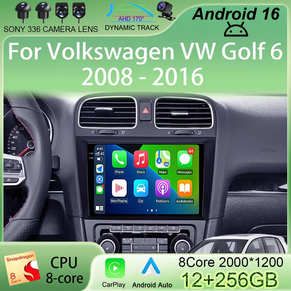 

Автомагнитола Android 16 для Volkswagen VW Golf 6 2008-2016 с Carplay, Auto, мультимедиа, видеоплеером, GPS-навигацией, QLED, 4G, DSP