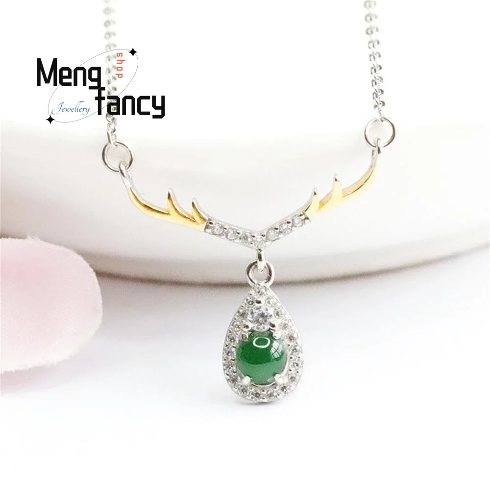 

S925 Silver Lnlaid Natural Jadeite Ice Imperial Green All The Way To You Pendant Elegant Sexy Young Girls Luxury Quality Jewelry