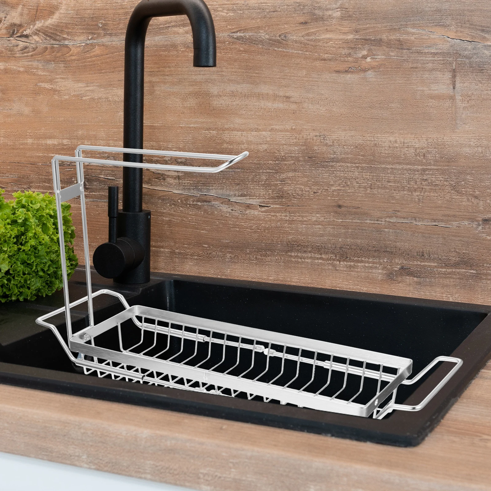 

Over The Sink Organizer Telescopic Kitchen Sink Rack Sponge Holder Dish Towel Storage Easy to Use Tidy Kitchen