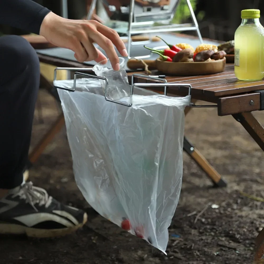 الجدول الجانب الجرف الفولاذ المقاوم للصدأ التخييم كيس النفايات الجرف المحمولة في الهواء الطلق نزهة القمامة تخزين حامل يمكن المعدات في الهواء الطلق #2