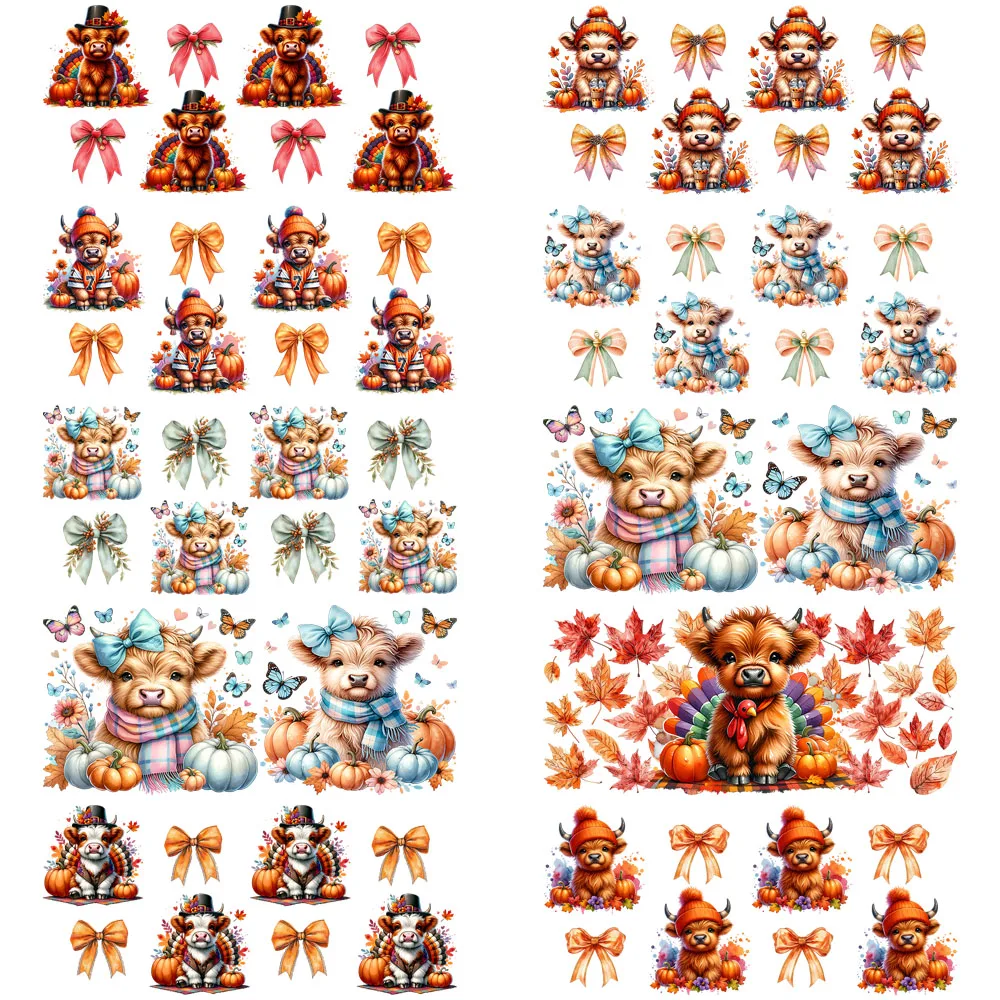 The Highlanders Pattern UV DTF 3D Sticker for 16oz Libbey Cup Autumn Vibe Highland Cattle Design Cup Wraps Adhesive 3D Sticker