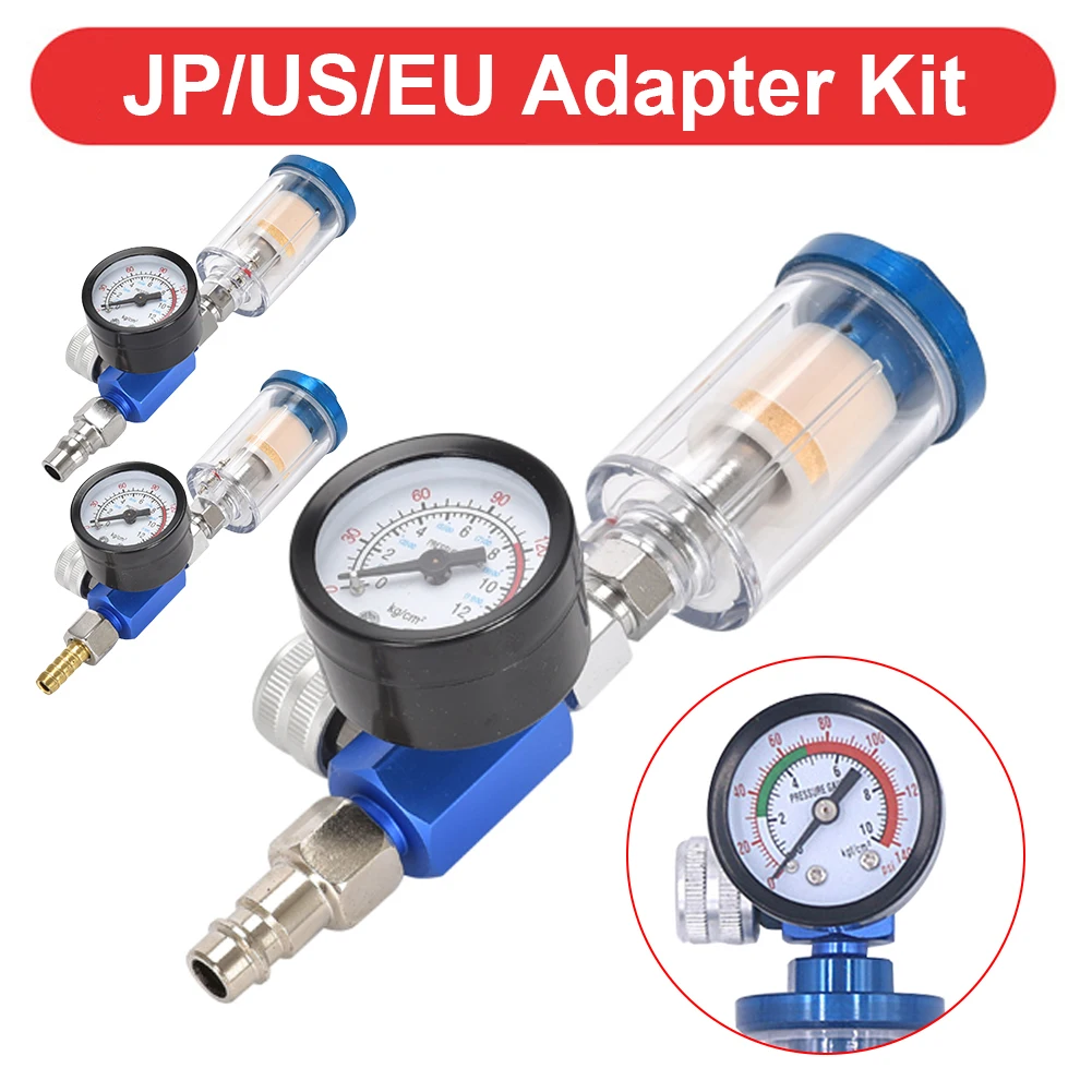 Spray Gun Air Regulator Pressure Gauge Spray Gun Air Regulator Gauge +In-line Water Trap Filter JP/EU/US Adapter Pneumatic Tools