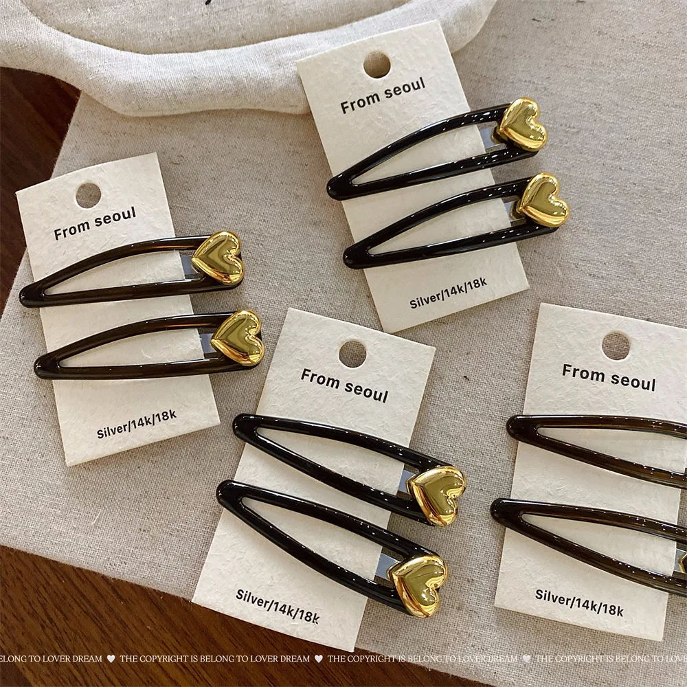 Golden Heart-shaped Black BB Clip Korean Fashion Simple Forehead Bangs Side Clip Women Girls Versatile Hair Styling Accessories