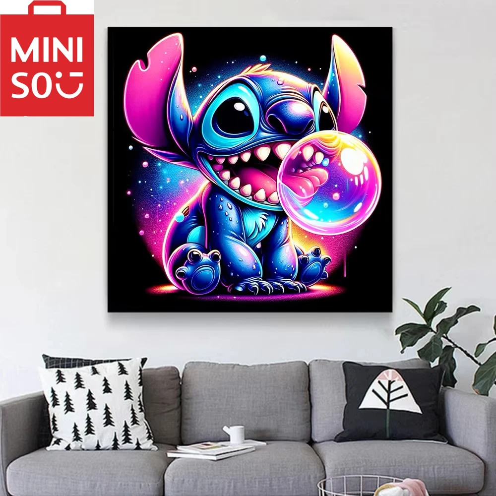 MINISO pintura al óleo por número Disney Stitch dibujos animados chicle decoración del hogar pintura pared dormitorio decoración de la habitación marco de regalo