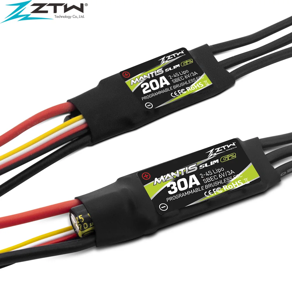 ZTW Mantis Slim 20A/30A ESC G2 SBEC 6V/3A 2-4S 32-Bit Bürstenloser Geschwindigkeitsregler für RC Flugzeug Starrflügel Indoor F3P 3D Flying