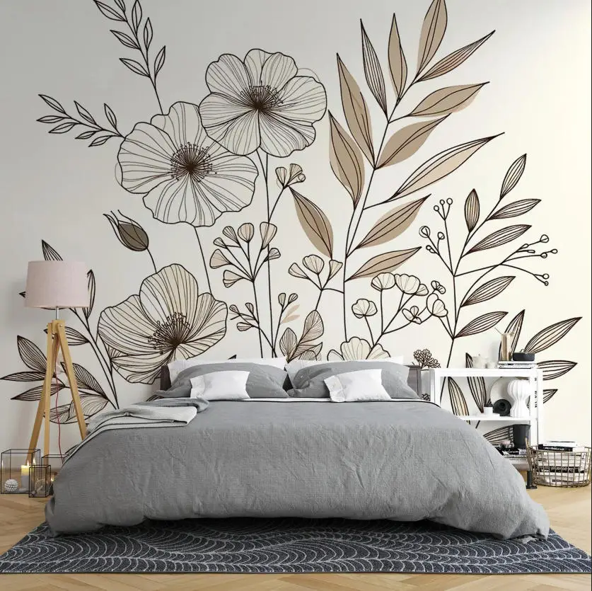 Custom Papel De Parede  Photo Wallpaper Hand Painted Floral Flowers Mural Modern Living Room Bedroom Home Decor Wall Papers