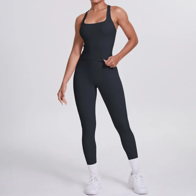 

Women's Seamless Yoga Set Double-sided Brushed Solid Color Tight Fitting I-shaped Back Sports Set Running Fitness Two-piece Set