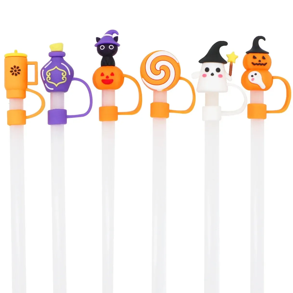 

10MM 0.4in Halloween Straw Cover Cap Silicone Straw Topper For Cup Kawaii 3D Reusable Straw Halloween Party Gift Decor 50PCS