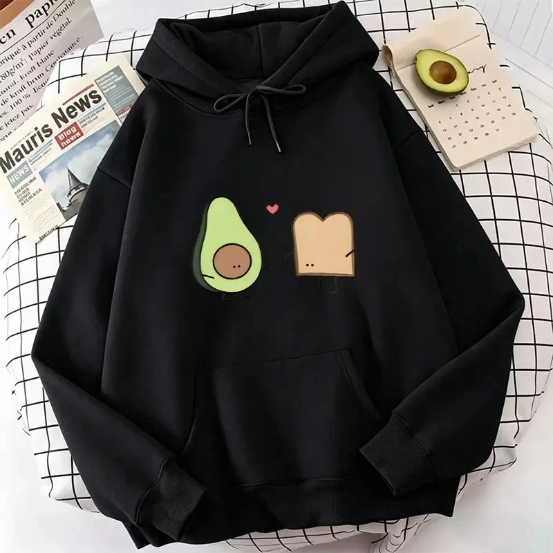 Kawaii Avocado Love Print Hoodie Herbst Winter Casual Hoodie Sweatshirt Damen Pullover mit Tasche 2000er Jahre Damen Hochwertiges Oberteil – Detail 4