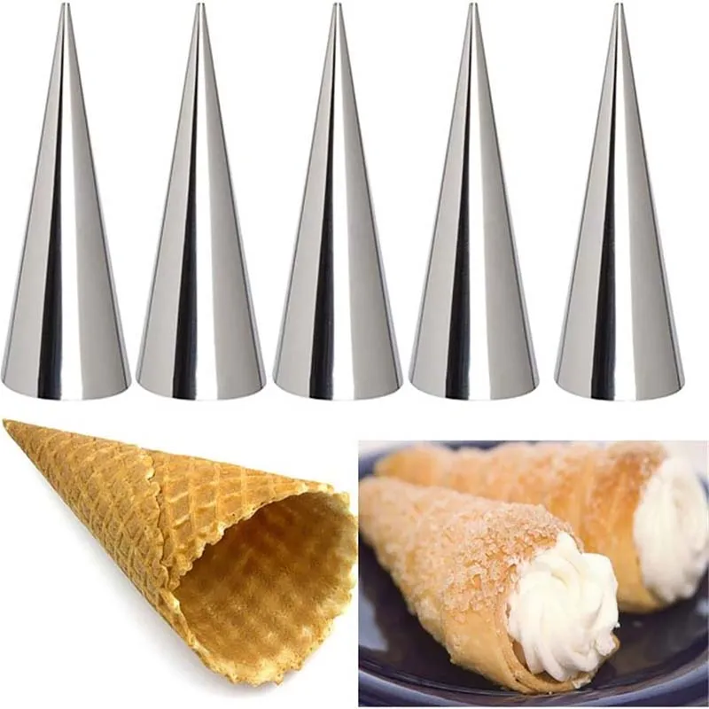 5pcs Kitchen Stainless Steel Baking Cones Horn Pastry Roll Making Cake Mold Spiral Croissant Tubes Cookie Dessert Baking Tool