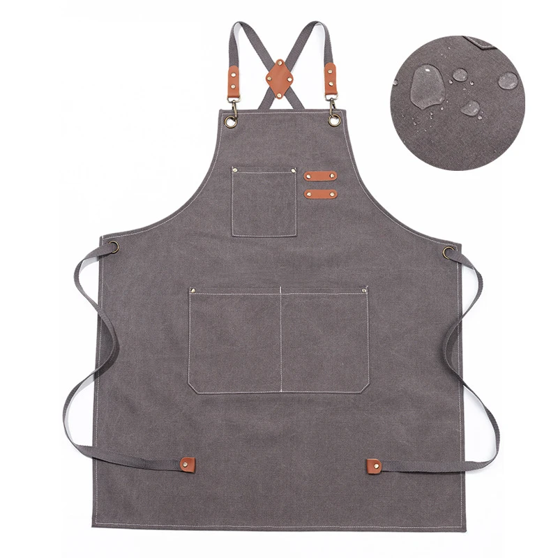 Thickened Cotton Canvas Apron Bib Men's Women's Home Cooking Kitchen Gardening Work Apron Coffee Barber Tea Shop Pocket Apron