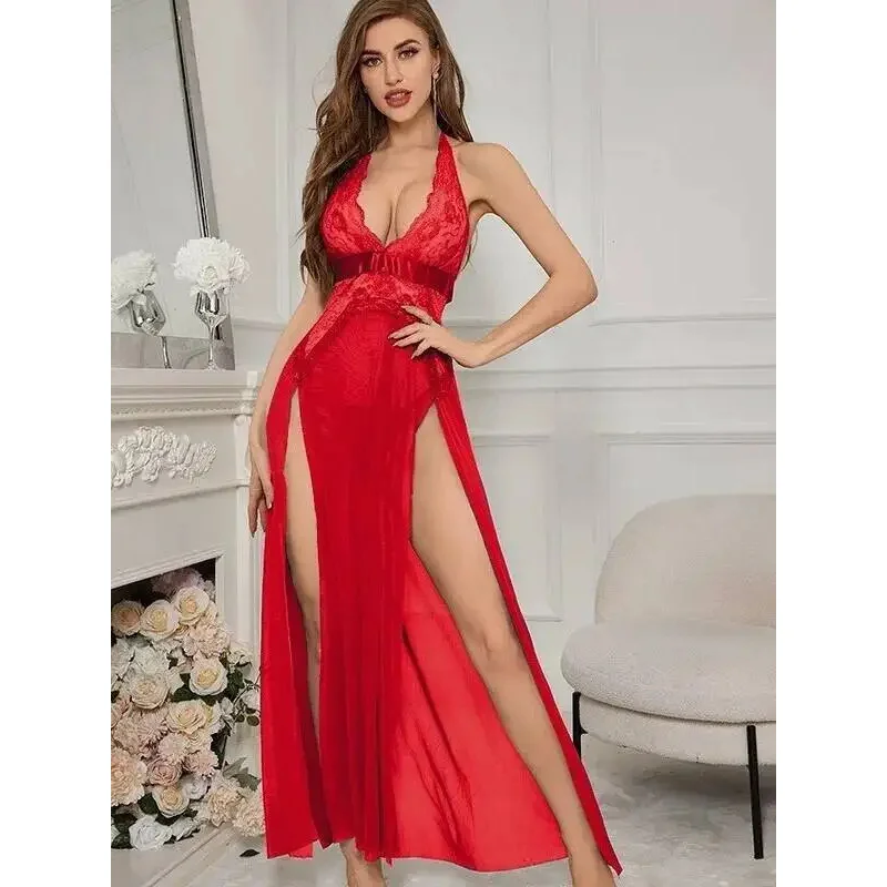 Camisón Sexy con tirantes para mujer, vestido largo de malla con tirantes divididos, Espalda descubierta, transparente, puro deseo, novedad de 2026