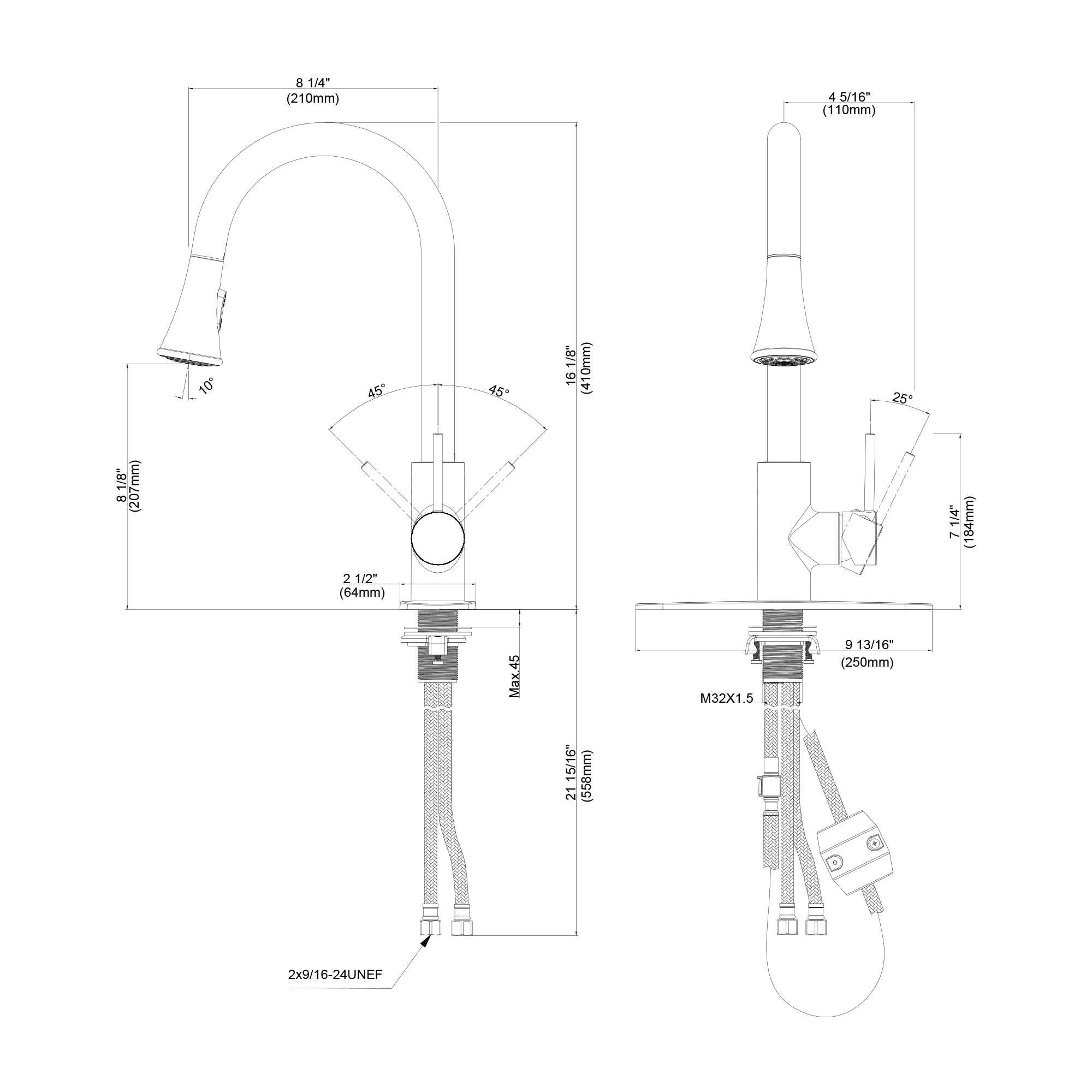 COZZIVITA-Pull Down Torneira Da Cozinha, CZG2380MB