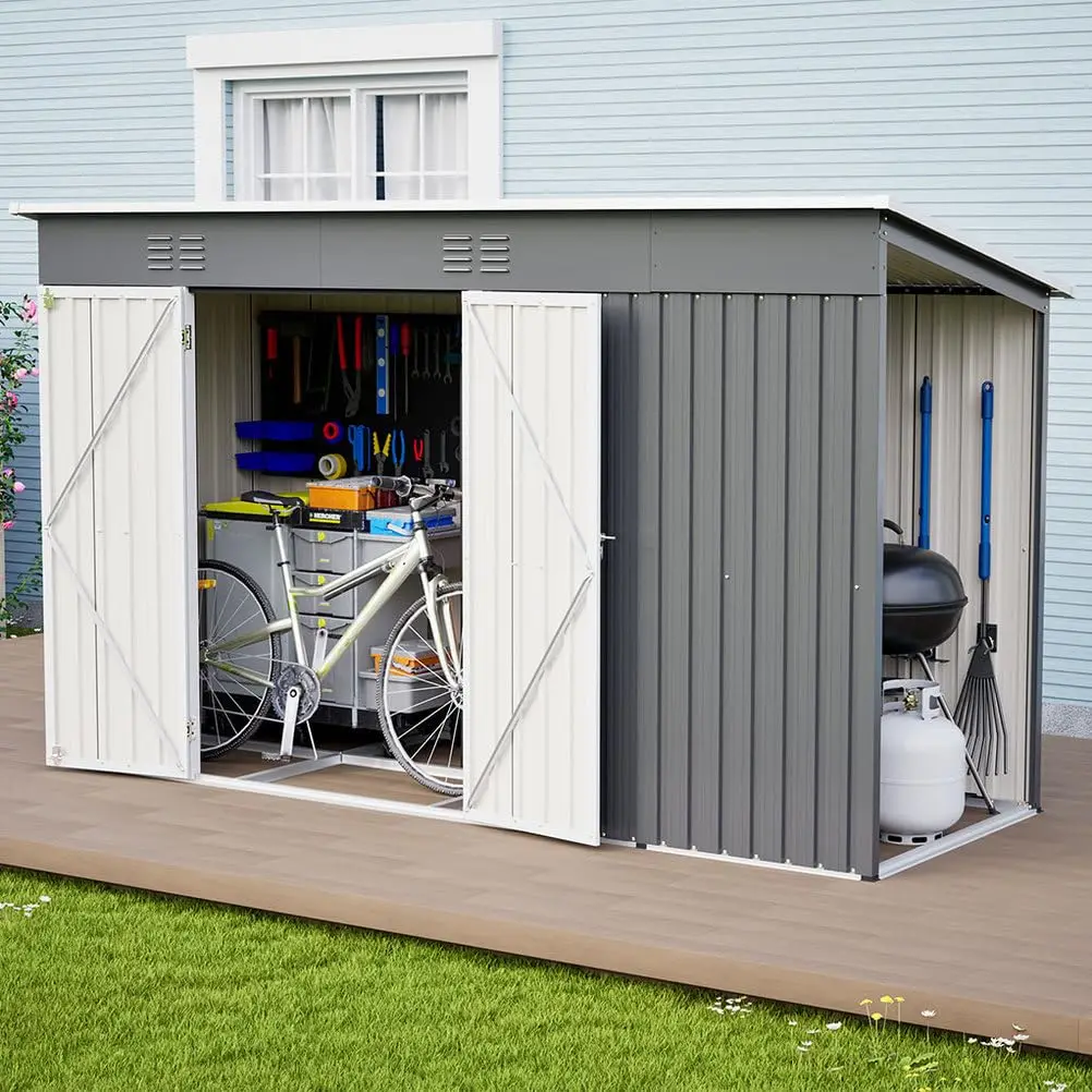 10x4 FT Metal Storage Shed Heavy Duty Steel Tool House Lockable Door Tall Entry Multifunctional Backyard Equipment, Customized