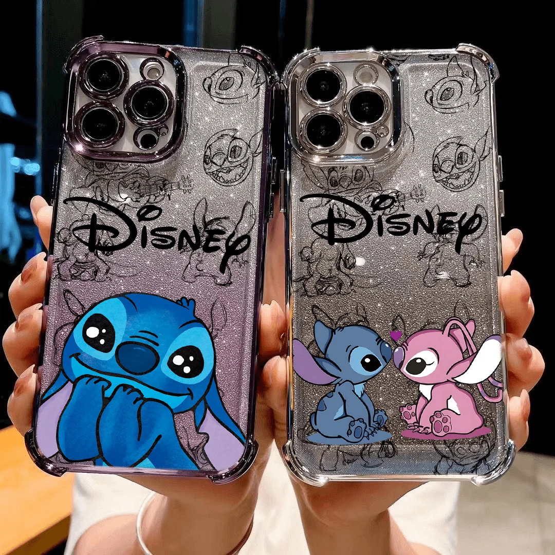 Cool Cartoon Stitch Disneys Plating Case For Xiaomi Redmi 14C 13C 12C K50 K40 Note 13 12 11 10 9S 4G 5G Anti Fall Airbag Cover