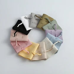 100pcs Custom Logo Microfiber Jewelry Pouch 8x10cm Gift Bag Velvet Drawstring Rings Soap Organizer Packaging Wedding Favors Bag