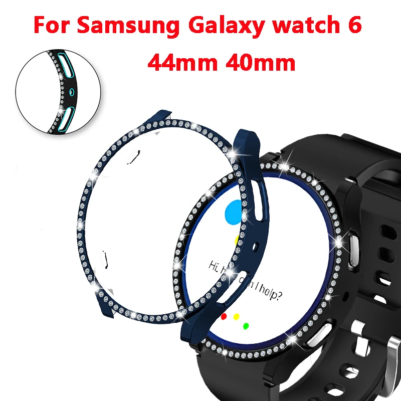 Bling diamante caso para samsung galaxy watch 6 40mm 44mm única fileira pc pára-choques sem filme de tela para galaxy watch 6 capa acessórios