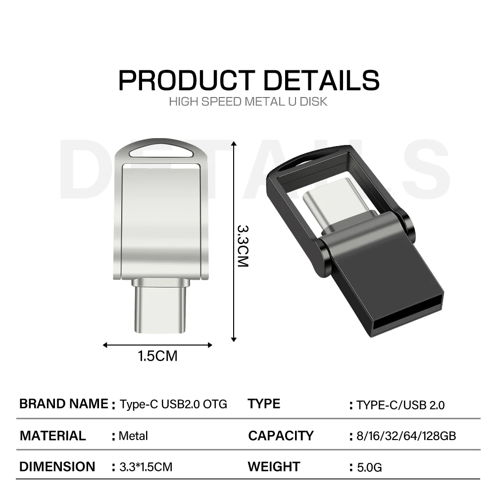 Super Mini TYPE-C USB Flash Drive 64GB Rotatable Metal Pen Drive 32G Free Key Chain Memory Stick Creative Business Gift Pendrive