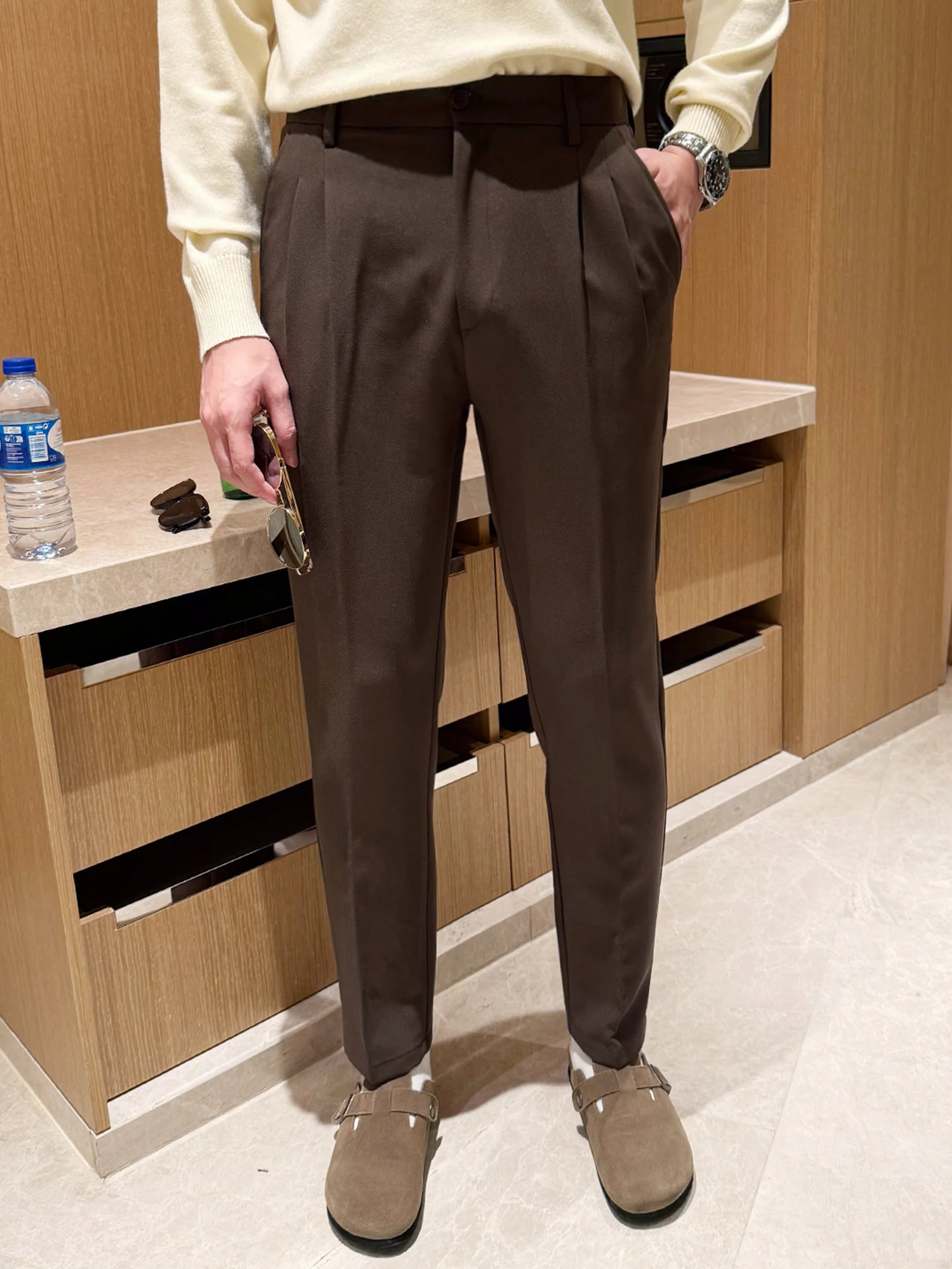 

Мужские брюки Briti Retro в стиле ретро с высокой талией, прямые, повседневные, осенне-зимние, для работы и отдыха, деловые, длинные