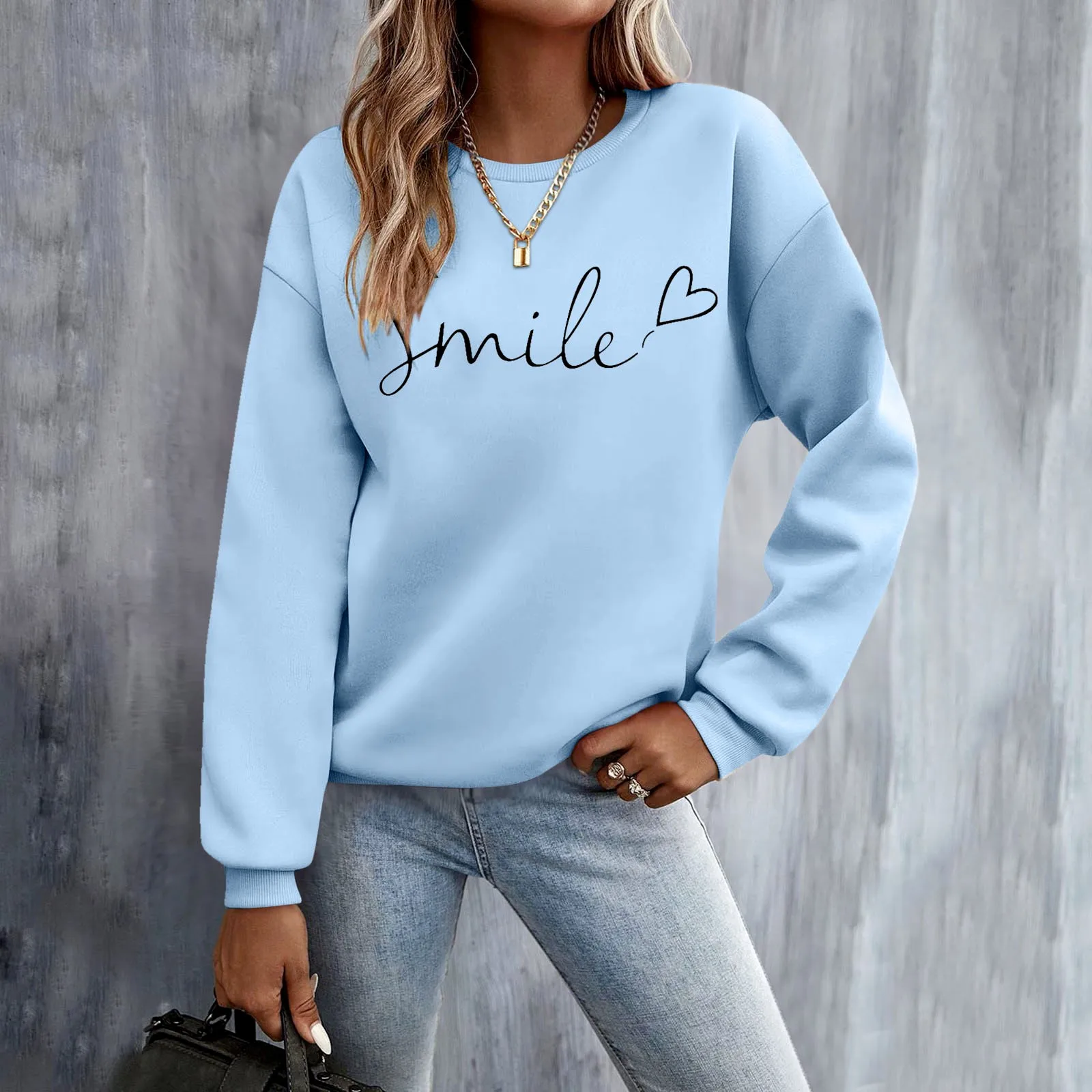 Women's Daily Home Outdoor Workout Solid Color Long Sleeve O Neck T Shirt Top Printed Oversized Fashion Sweatshirt Outerwear