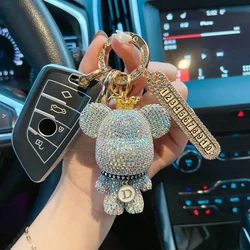 Luxury Aesthetic Keychain Cartoon Anti-lost Number Plate Rhinestones Crown Key Chain Lady Charm Bag Car Key Chains for Women