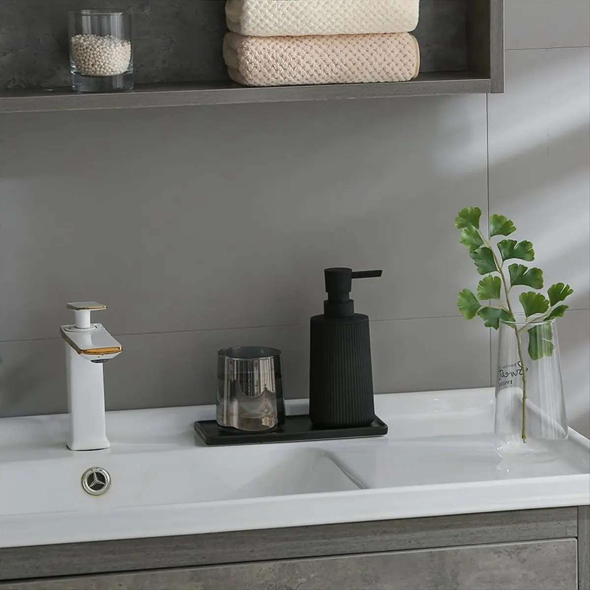 NEW Small Soap Dispenser for Bathroom and Kitchen, Modern Farmhouse Striped Style Plastic Hand Soap Dish Soap Dispenser