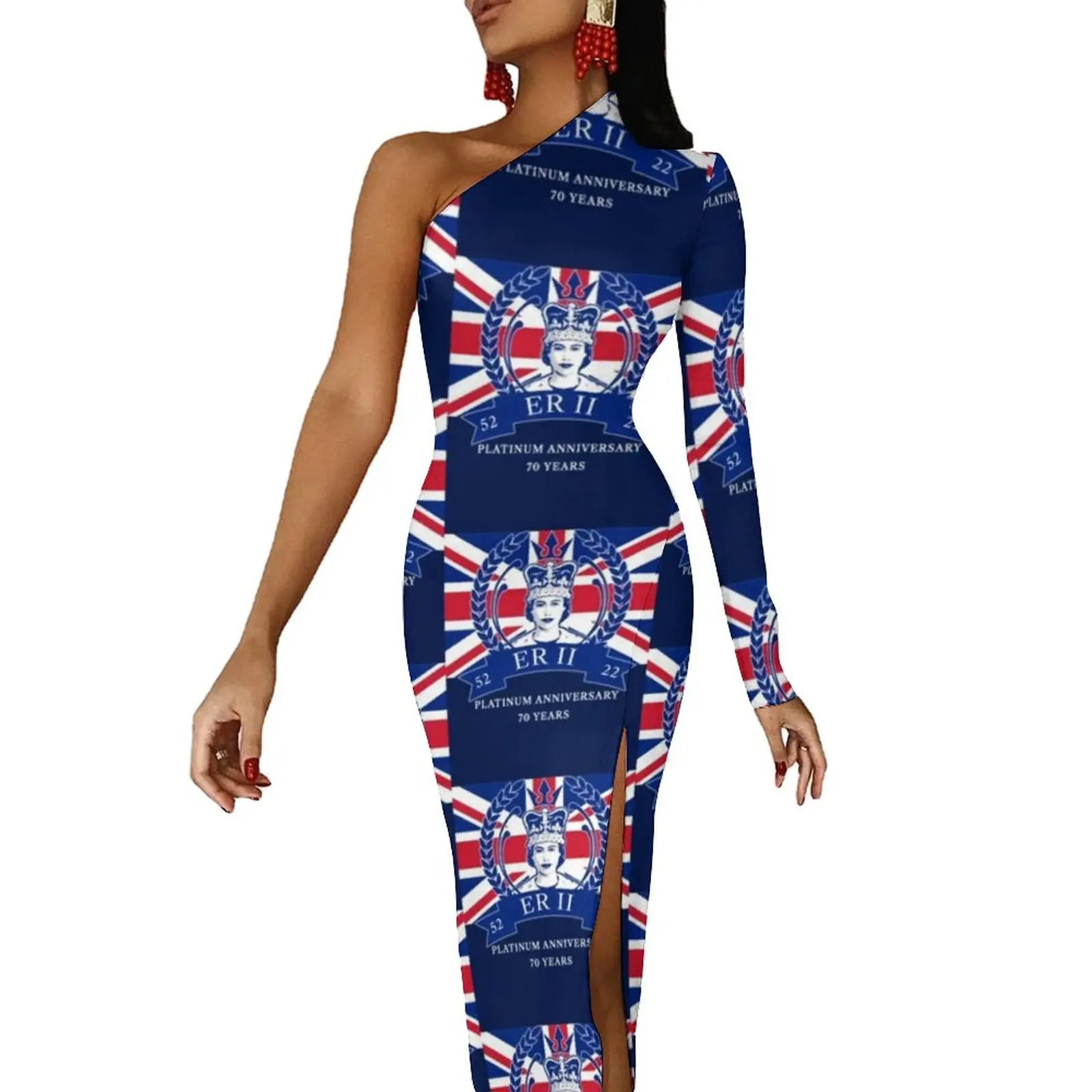 Queen Elizabeth II Maxi Dress Long Sleeve Jubilee 70 Years Elegant Bodycon Dress Aesthetic Long Dresses Female Custom Clothing