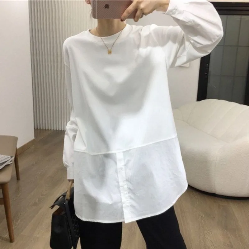 Women's Long Sleeve Split Cuff Shirt Dress Loose Fit Basic TopYY16