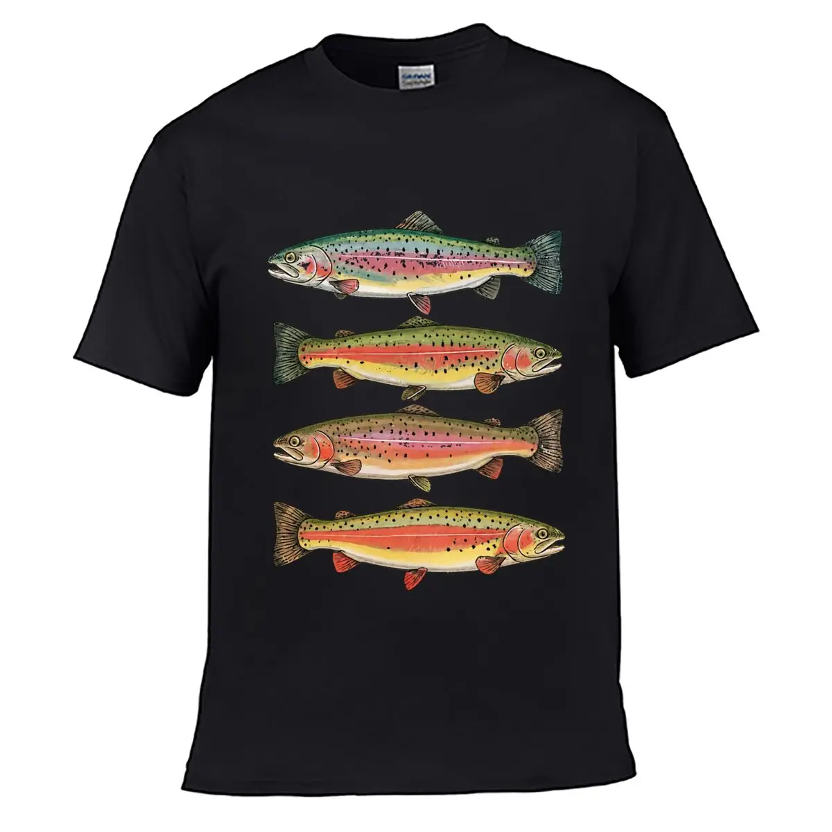 Four Rainbow Trout Fish Illustrations Graphic Art Street Loose Simple Tee