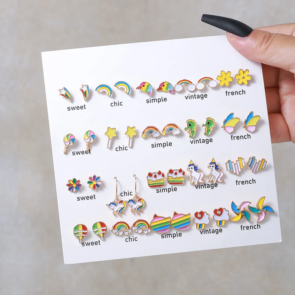 Multi PRS Sets Colorful Stud Earrings Mermaid Unicorn Cute Earring Set Christmas Gift for Kids Girls