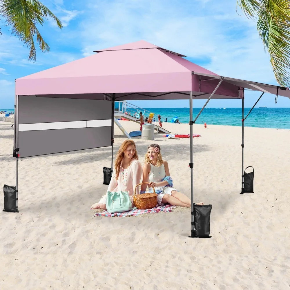10'x17.6' Outdoor Instant Pop-up Canopy Tent Dual Half Awnings Adjust Patio Pink view 3