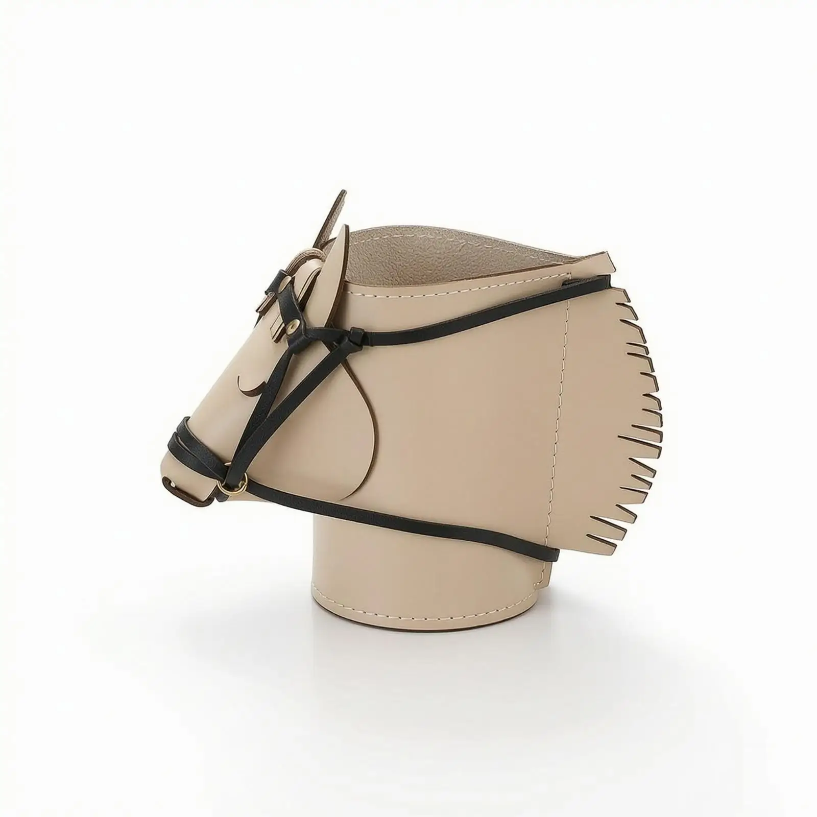 Horse Head Desk Organizer Stitched Horse Head Pen Holder Decorative Leather Desk Organizer for Equestrians, Study, Vanity