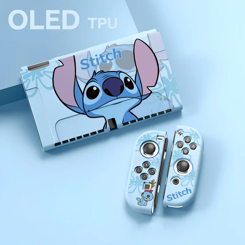 مناسبة لحافظة SWITCH OLED Stitch Mickey الواقية، غلاف ناعم مطلي بالألوان OLED من النوع المنفصل، غلاف ألوان بلوري من مادة TPU